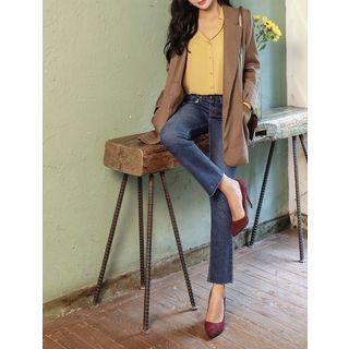 Waist-band Washed Boot-cut Jeans