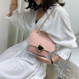 Irregular Buckled Pvc Panel Crossbody Bag