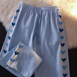 High Waist Straight Leg Heart Print Pants
