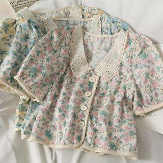 Contrasted Floral Crop Shirt
