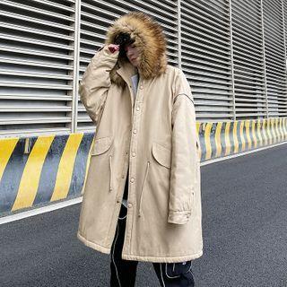 Faux-fur Trim Drawstring Long Jacket