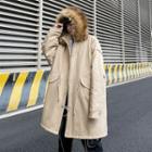 Faux-fur Trim Drawstring Long Jacket