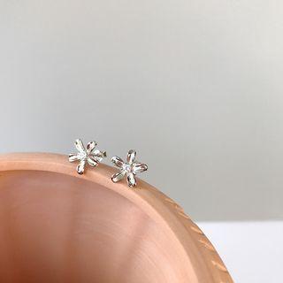 Flower Rhinestone Sterling Silver Earring E310 - 1 Pair - Silver - One Size