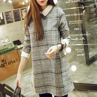 Lace Panel Plaid Knit Dress