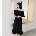 Off-shoulder A-line Midi Dress Black - One Size
