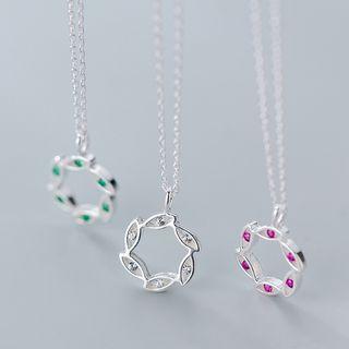 Rhinestone Leaf 925 Sterling Silver Necklace