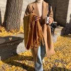 Plain Double-breasted Coat Camel - One Size