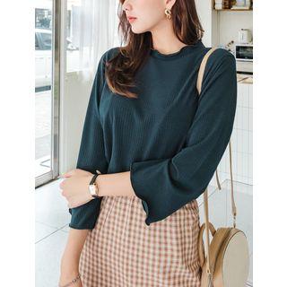 Mock-neck Lettuce-edge Ribbed T-shirt