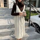 V-neck Midi Pinafore Knit Dress