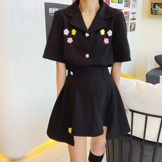 Embroidered Short Sleeve Blouse / Embroidered Skirt