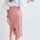 Band-waist Textured Pencil Skirt
