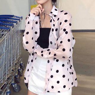 Long Sleeve Polka Dot Shirt Light Pink - One Size