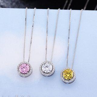 Rhinestone Pendant Necklace 925 Silver - Rhinestone - White - One Size