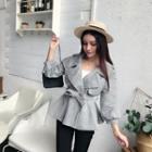 Plaid 3/4-sleeve Jacket With Sash