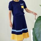 Color-block Knit Top & Skirt Set
