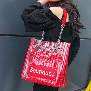 Set: Striped Transparent Tote Bag + Faux Leather Pouch