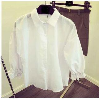 Ruffle-trim Elbow-sleeve Shirt