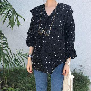 Long-sleeve Dotted Top Black - One Size