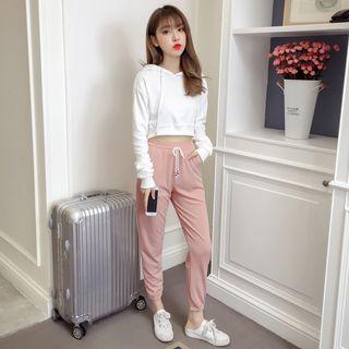Set: Cropped Hoodie + Contrast Trim Sweatpants