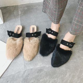 Fluffy Buckled Mules