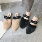 Fluffy Buckled Mules