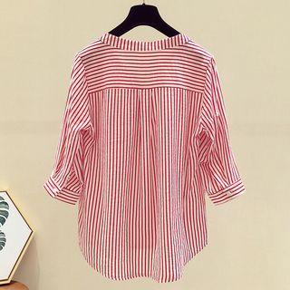3/4-sleeve Pinstriped Chiffon Top
