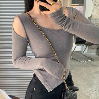 Long-sleeve Skew Neckline Cut-out Top