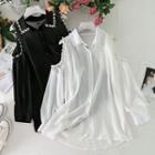 Off Shoulder Pearl Long-sleeve Shirt