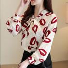 Lips Print Tie-neck Blouse