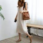 Shirred Linen Blend Long Tank Dress