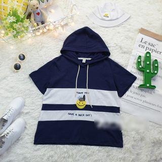 Smiley Panel Short-sleeve Hoodie