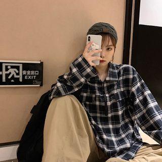 Long-sleeve Plaid Zip Placket Shirt