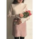 Lace-detail Ribbed Sweater Light Pink - One Size