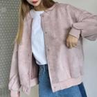 Faux Suede Buttoned Baseball Jacket