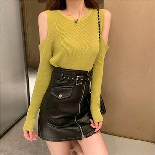 Cold Shoulder Top / Faux Leather Skirt