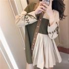 Long-sleeve Color Block Pleated Blouse