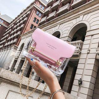 Faux Leather Panel Transparent Crossbody Bag