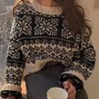 Crewneck Nordic-pattern Sweater