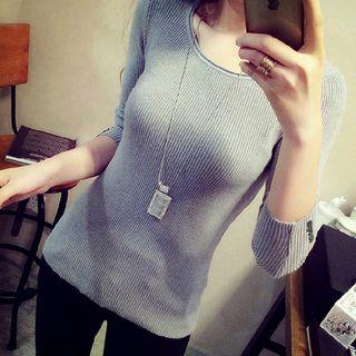 Ribbed Knit Long Sleeve T-shirt