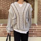 V-neck Cable-knit Sweater Gray - One Size