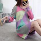 Long-sleeve Patterned Knit A-line Mini Dress