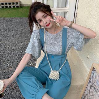 Short-sleeve Floral Print Top + Jumpsuit