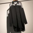 Mesh Panel Long-sleeve Shirt Black - One Size
