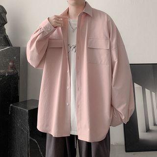 Pocket-detail Plain Oversized Shirt