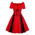 Lace-up Pleated A-line Dress