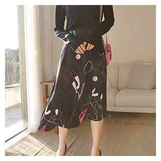 Asymmetric-hem Printed Skirt