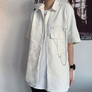 Elbow-sleeve Plain Cargo Shirt With Chain