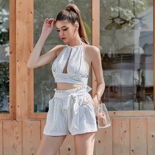 Halter-neck Striped Cropped Camisole Top