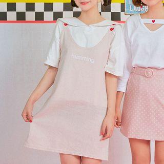 Heart Embroidered Colored Mini Jumper Dress