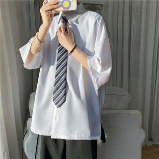 3/4-sleeve Neck Tie Shirt
